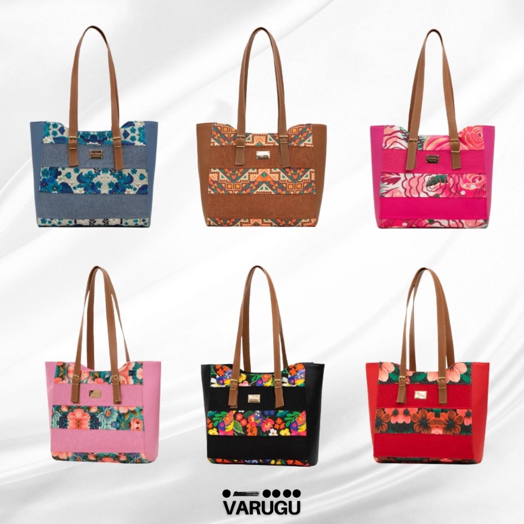 Bolsa grande diversos diseños asa café - Color uniforme
