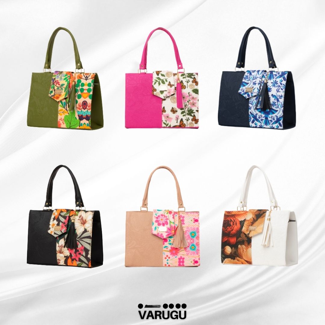 Bolsa amplia mitad diseño mitad imitación piel - Diversos colores