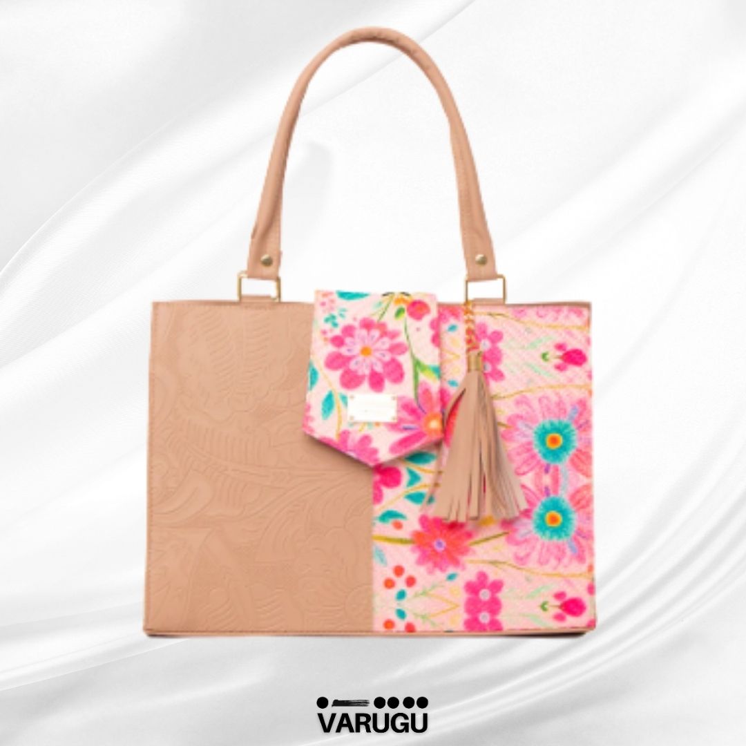 Bolsa amplia mitad diseño mitad imitación piel - Diversos colores