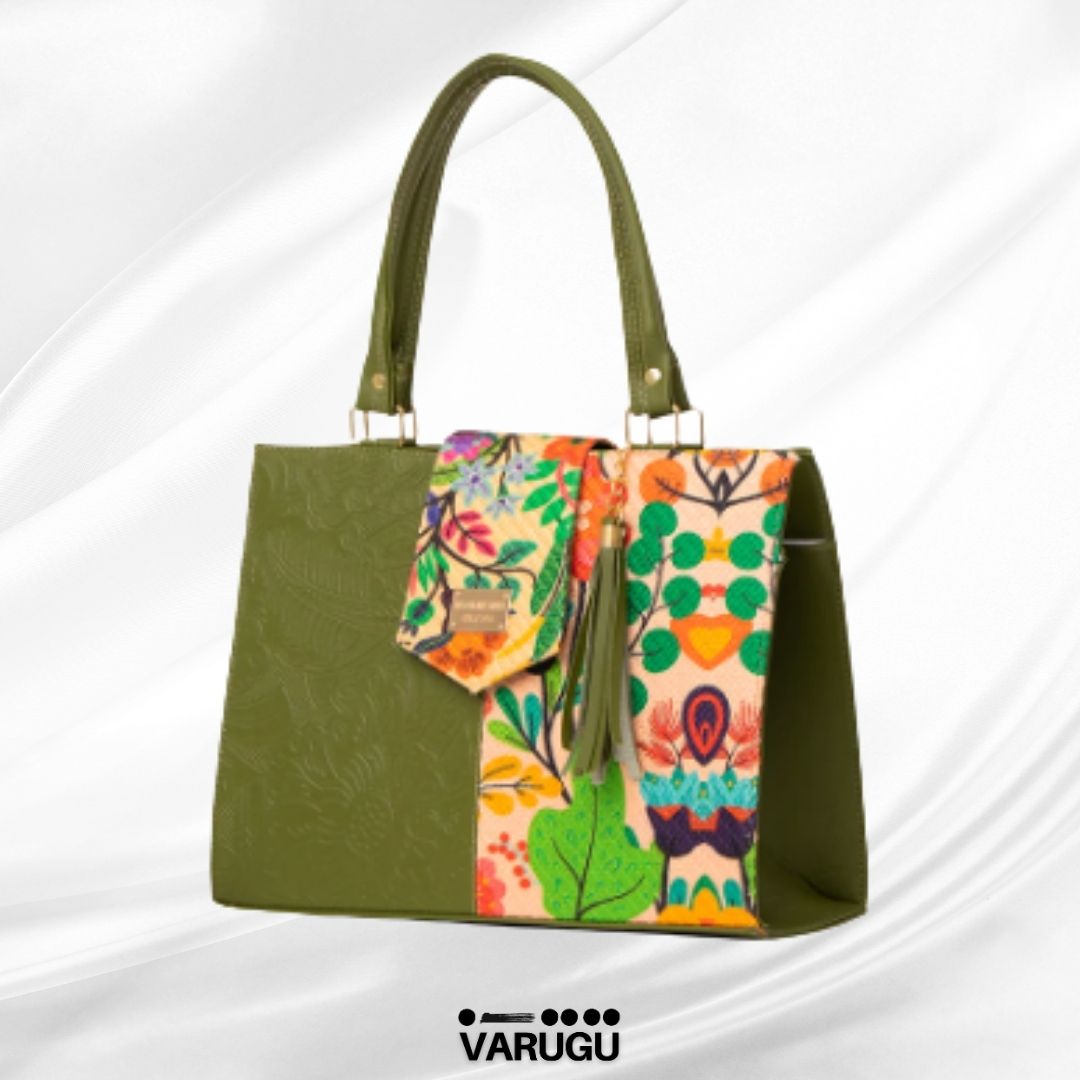 Bolsa amplia mitad diseño mitad imitación piel - Diversos colores