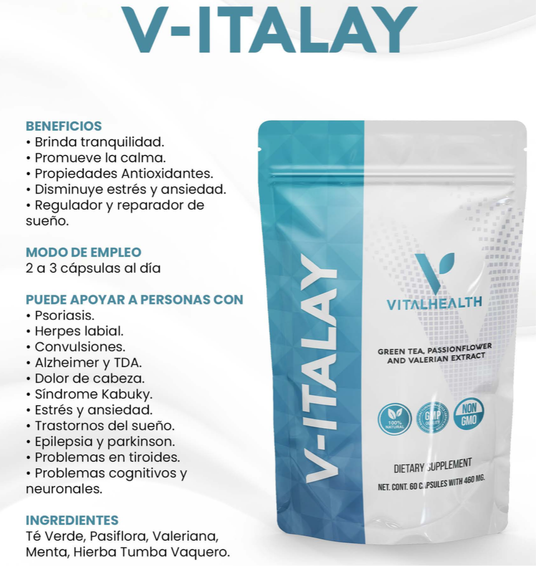 VITALAY - Mejora neuronal por estrés y ansiedad, dolor de cabeza, TDHA e insomnio