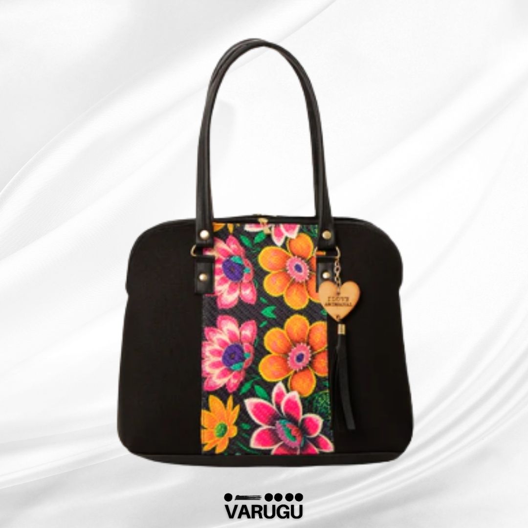 Bolsa amplia con línea floreada al centro - Varios colores