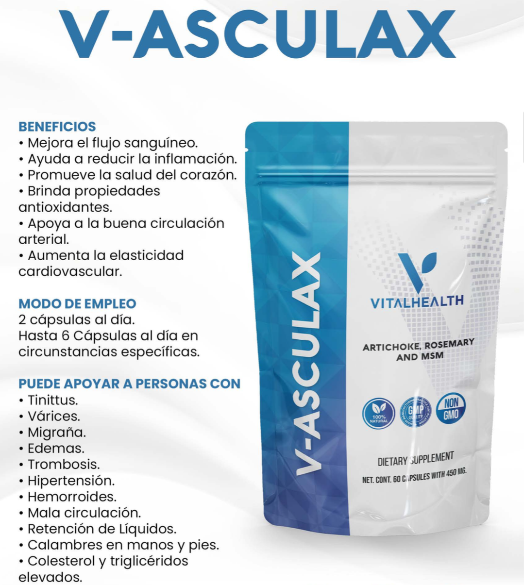 VASCULAX - Circulación arterial, reduce colesterol y triglicéridos, para varices y hemorroides