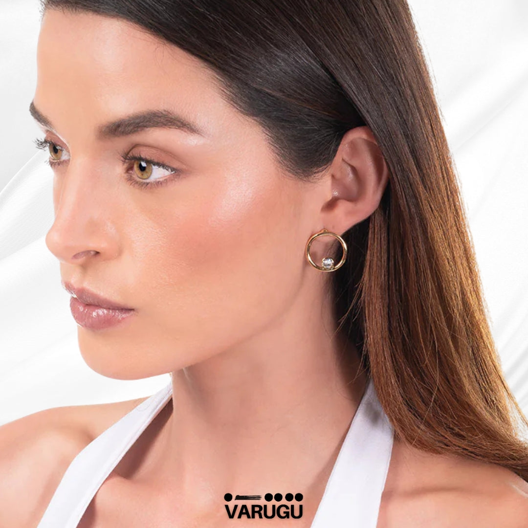 Aretes de aro con piedra cristal baño de oro