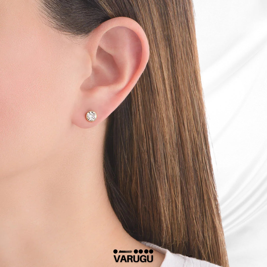 Aretes baño de oro con piedra de botón