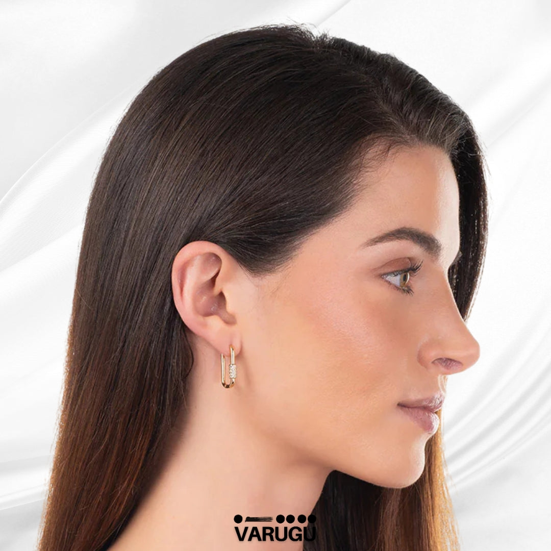 Aretes baño de oro rectangulares con Diamonice