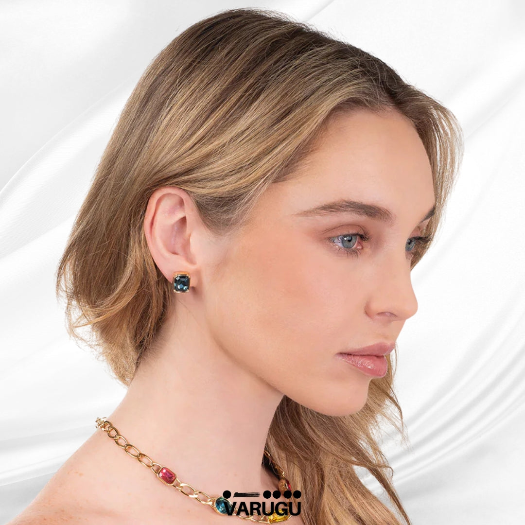 Aretes verdes con piedra tono aqua