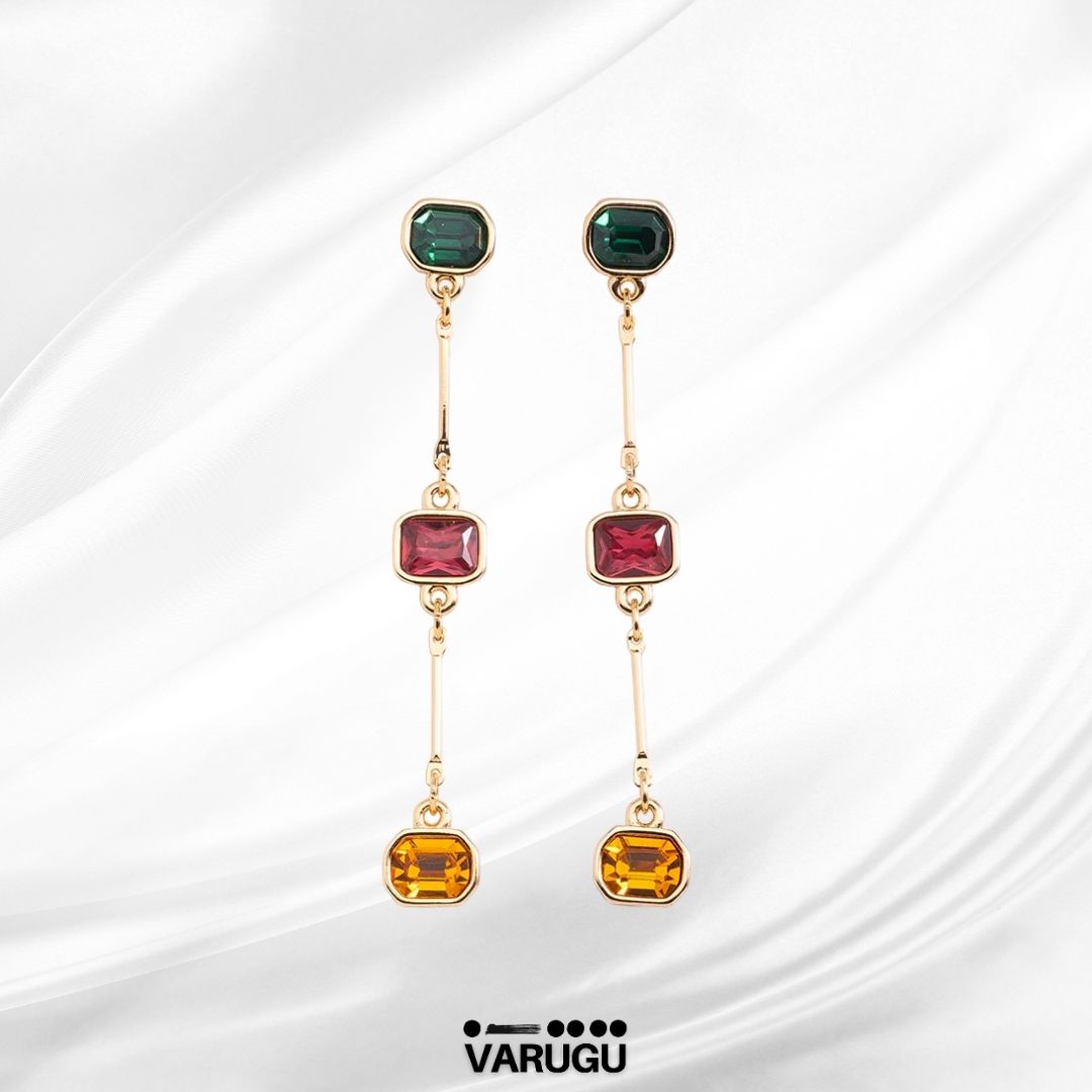 Aretes con piedras multicolor en baño de oro