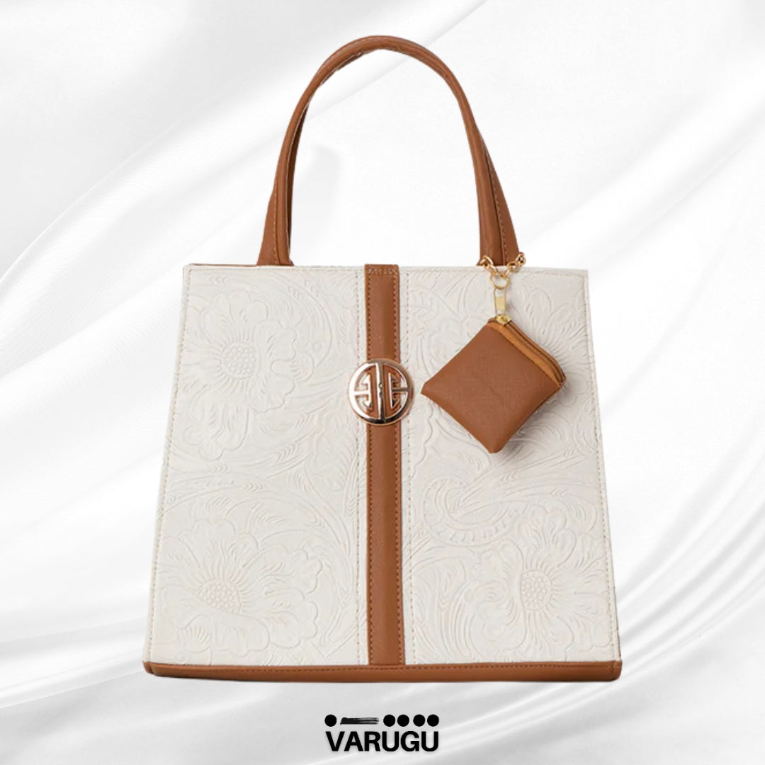 Bolsa blanca con café y monedero asa corta