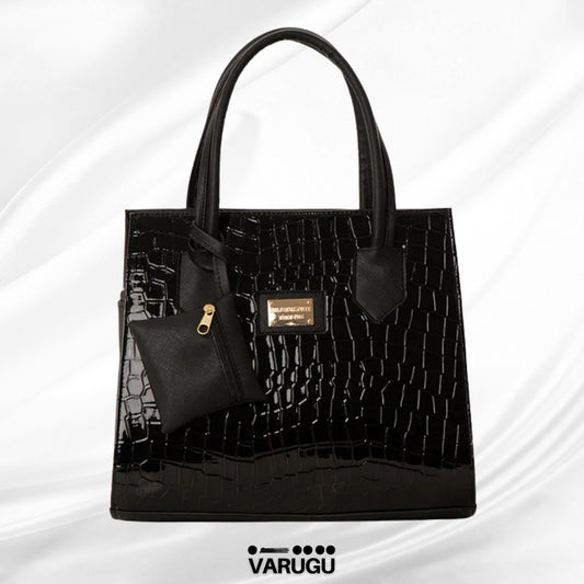 Bolsa negra con cartera tipo charol