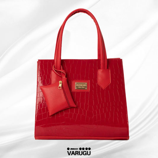 Bolsa roja con monedero tipo charol