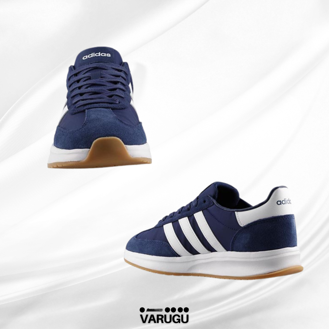 Tenis adidas azul con franjas blancas casuales hombre