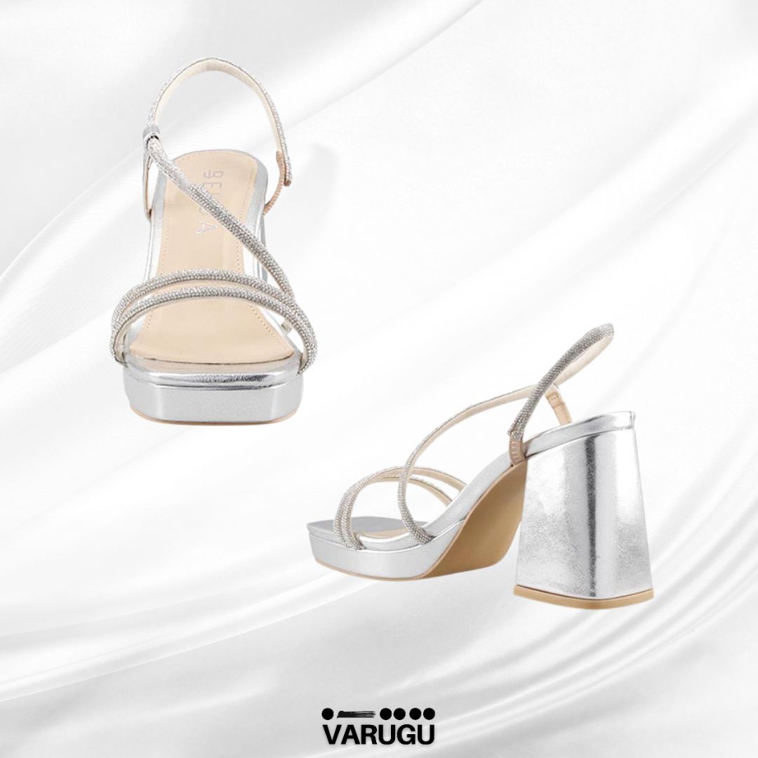 Tacones color plata tacón grueso cuadrado