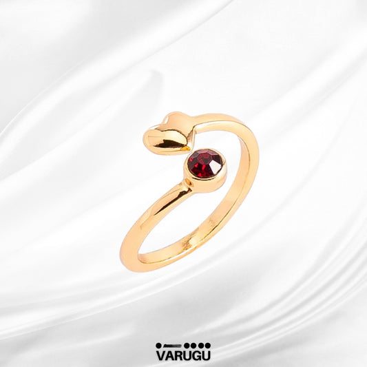 Anillo ajustable baño de oro con piedra roja de corazón