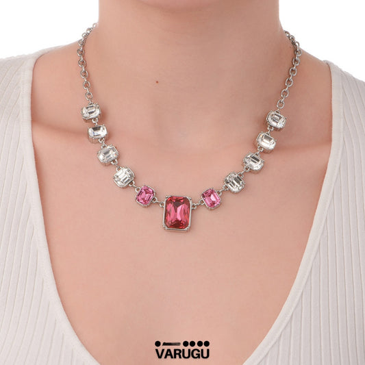 Collar baño platino con cristales rosa - Paris Hilton