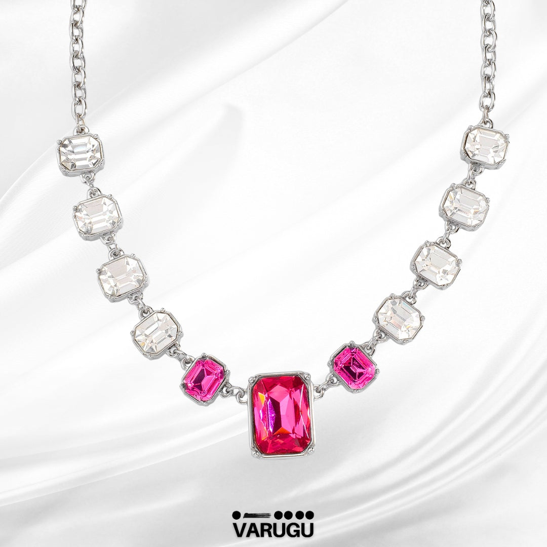 Collar baño platino con cristales rosa - Paris Hilton