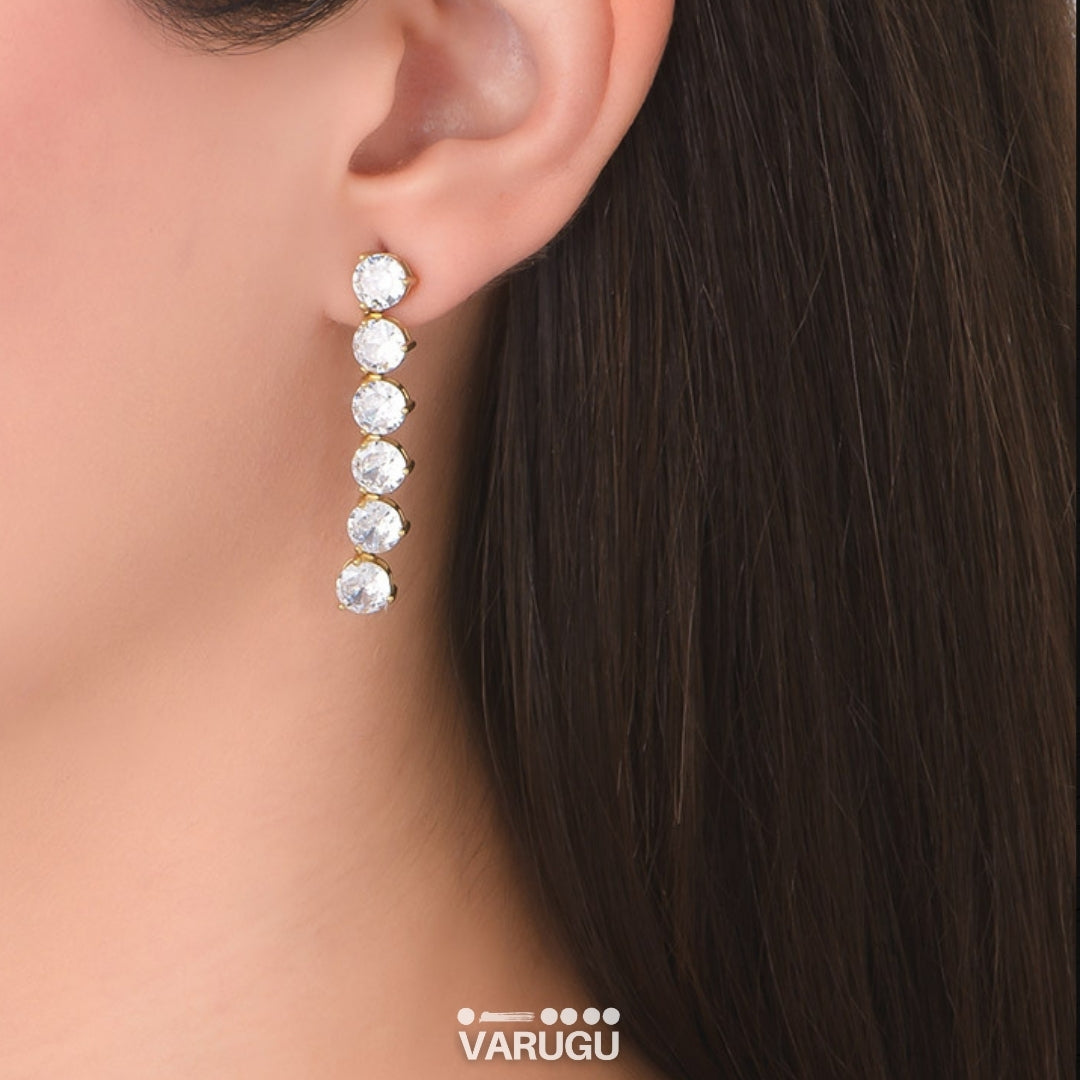 Aretes largos de diamantes - Baño de Oro