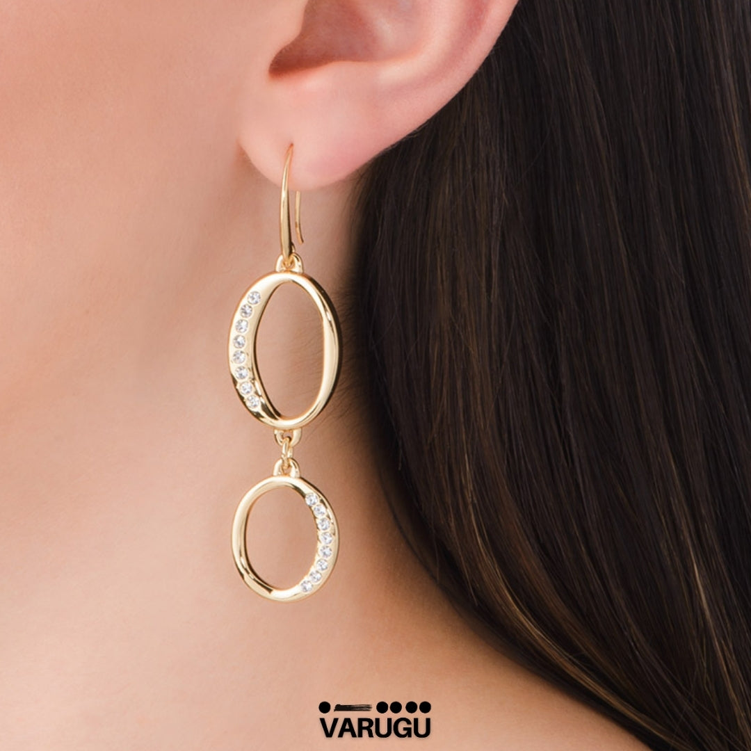 Aretes doble eslabón de marquesa - Baño de Oro