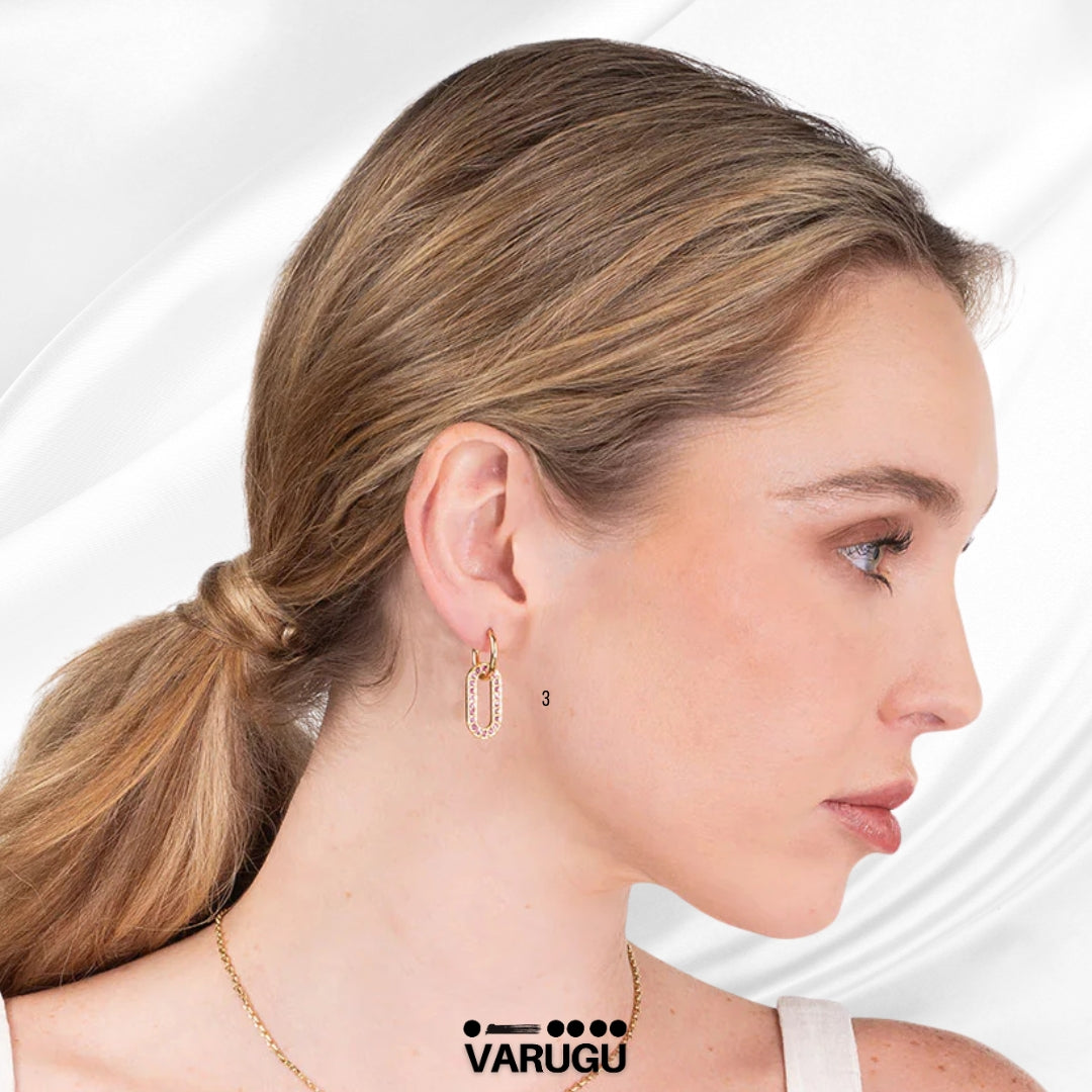 Aretes baño de oro con cristales rosa