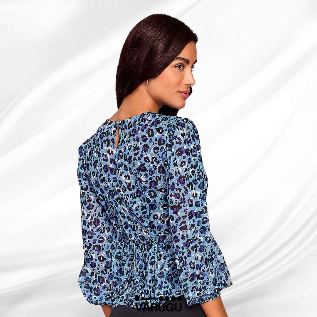 Blusa azul estampada manga larga