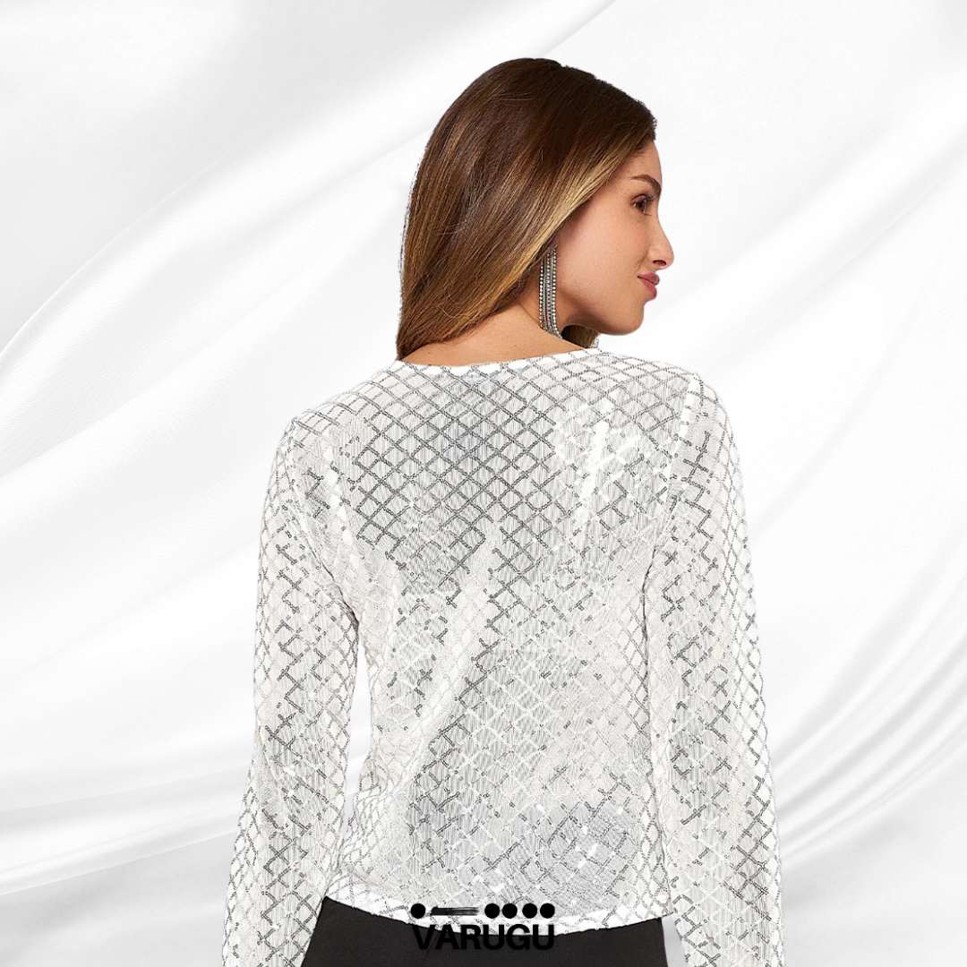 Blusa transparente plata y negra
