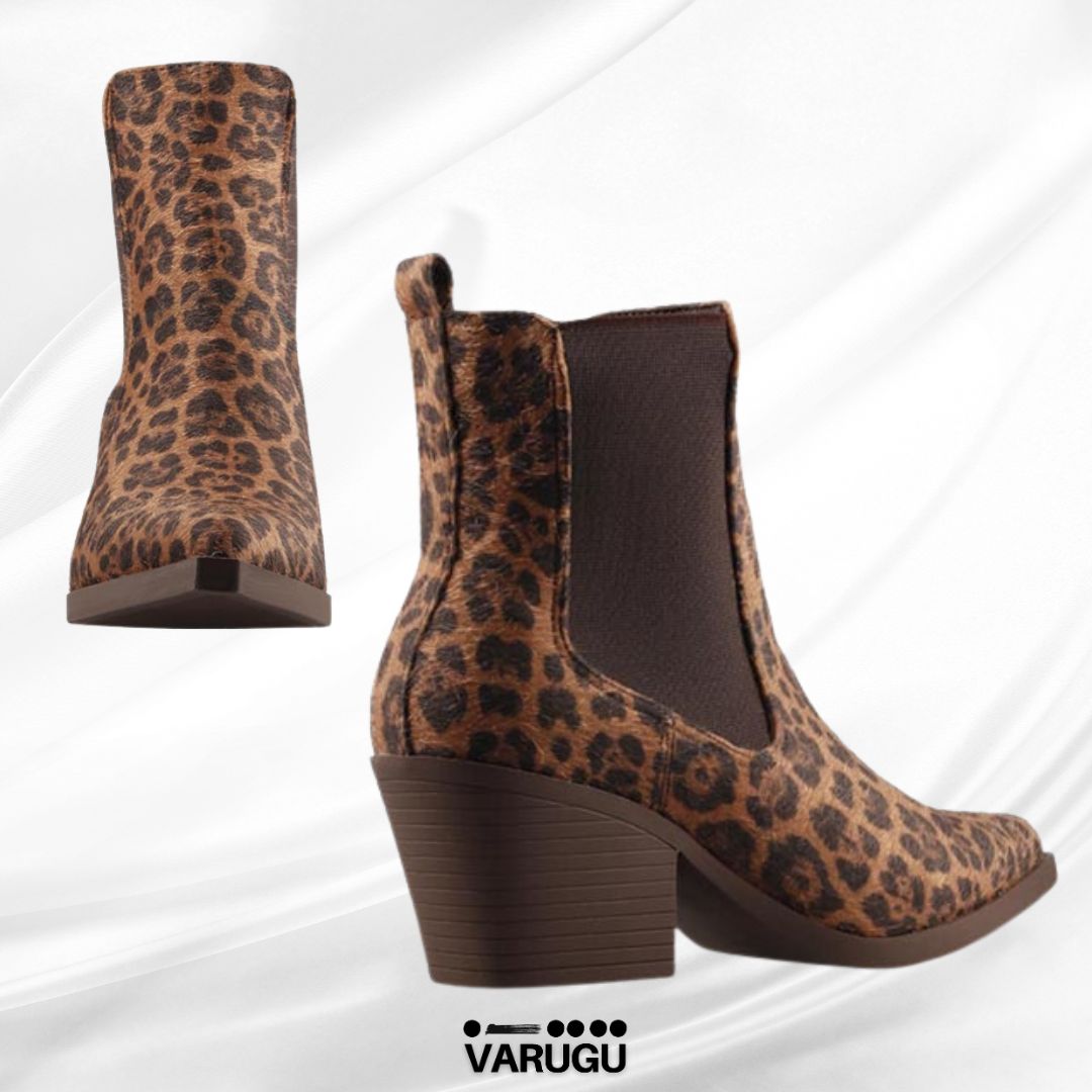 Botines café estilo animal print mujer
