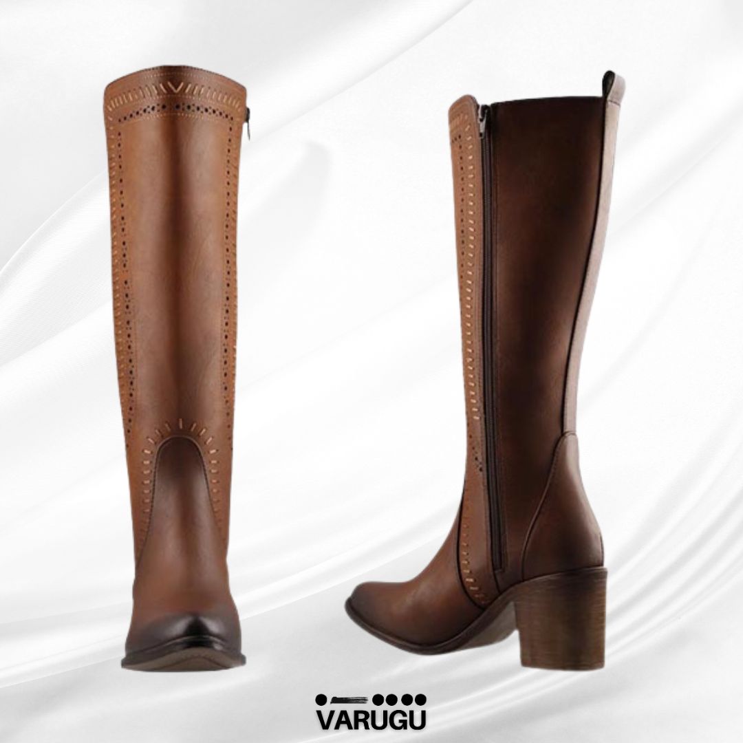 Botas largas café con tacón grueso
