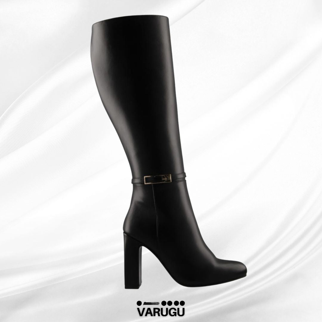 Botas sensuales negras largas con cinturón