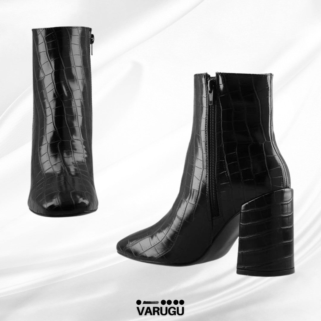 Botines negros con estilo cocodrilo