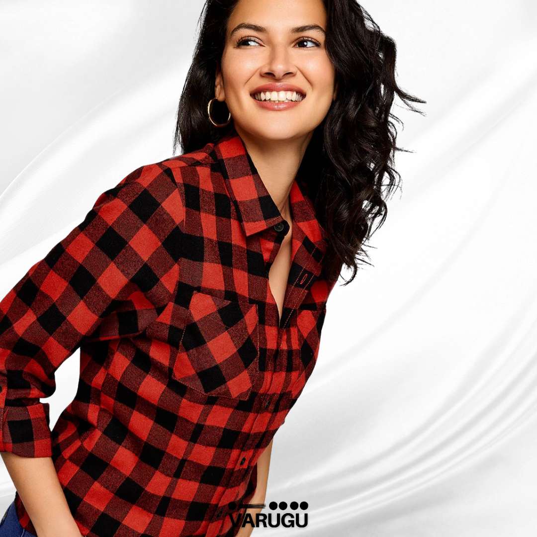 Camisa tipo vaquera roja y negra con cuadros