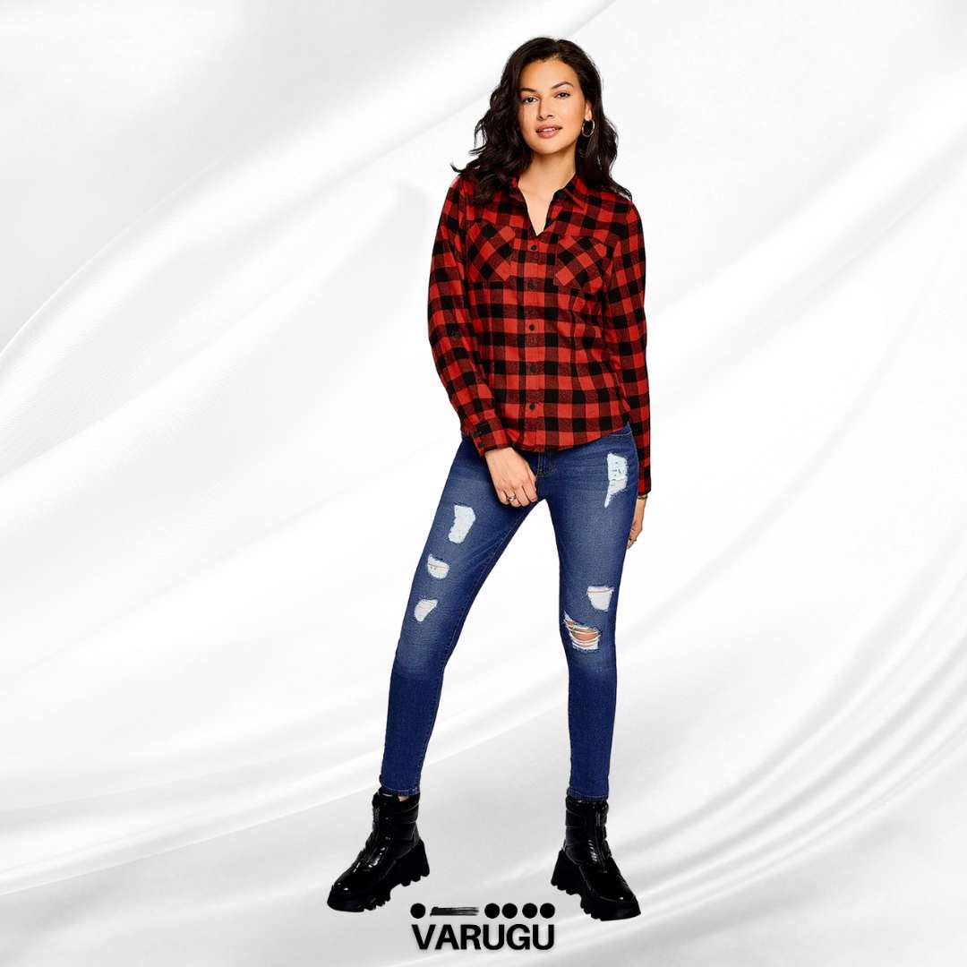 Camisa tipo vaquera roja y negra con cuadros