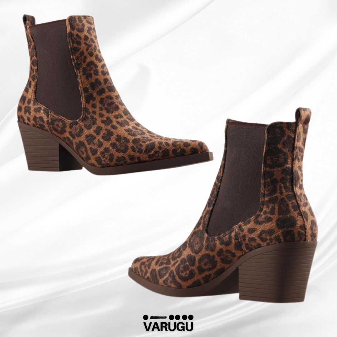Botines café estilo animal print mujer