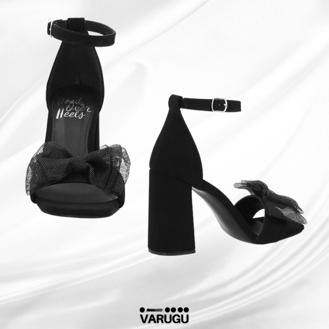 Zapatilla negra moño de tul para mujer