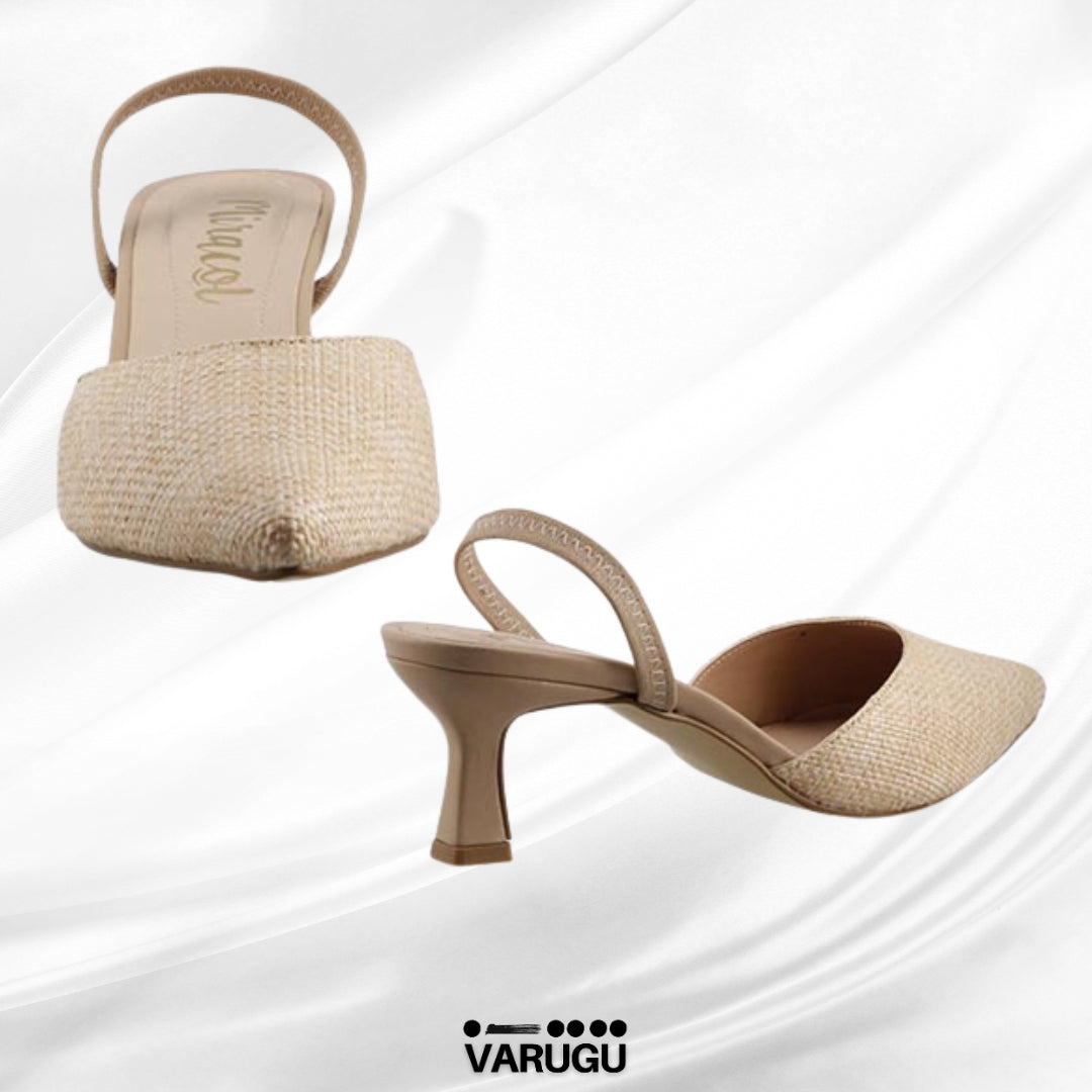 Zapatillas tacón de aguja cuadrada color natural