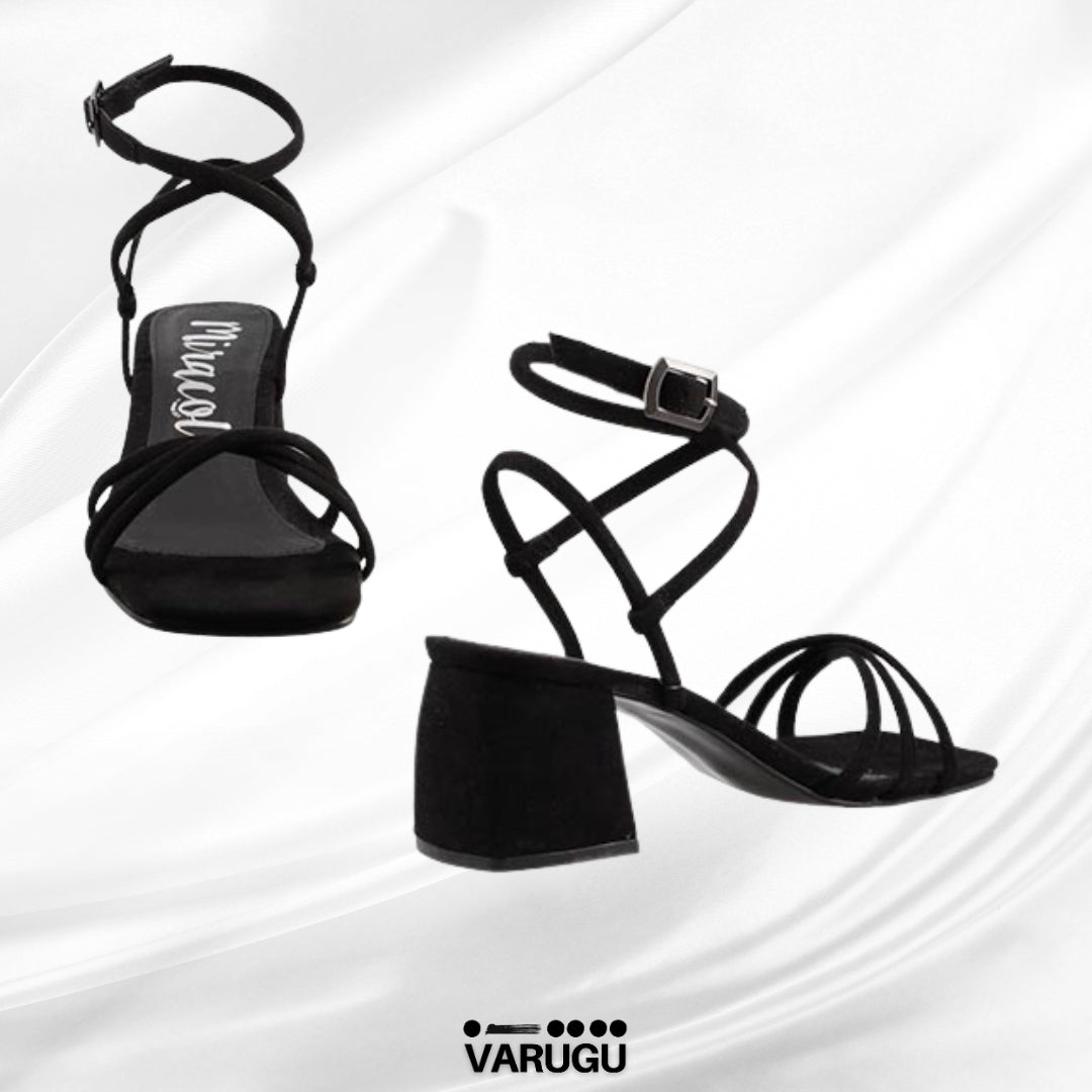 Zapatillas negras tacón grueso para dama