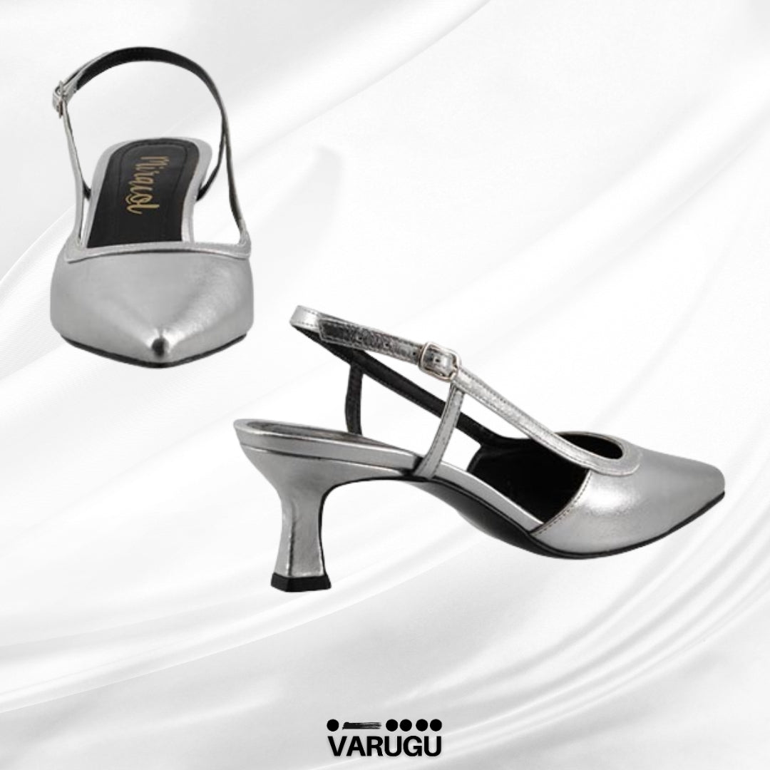 Tacones plateados punta cerrada