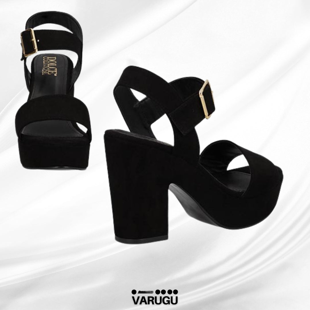 Zapatilla negras cinta con hebilla para mujer