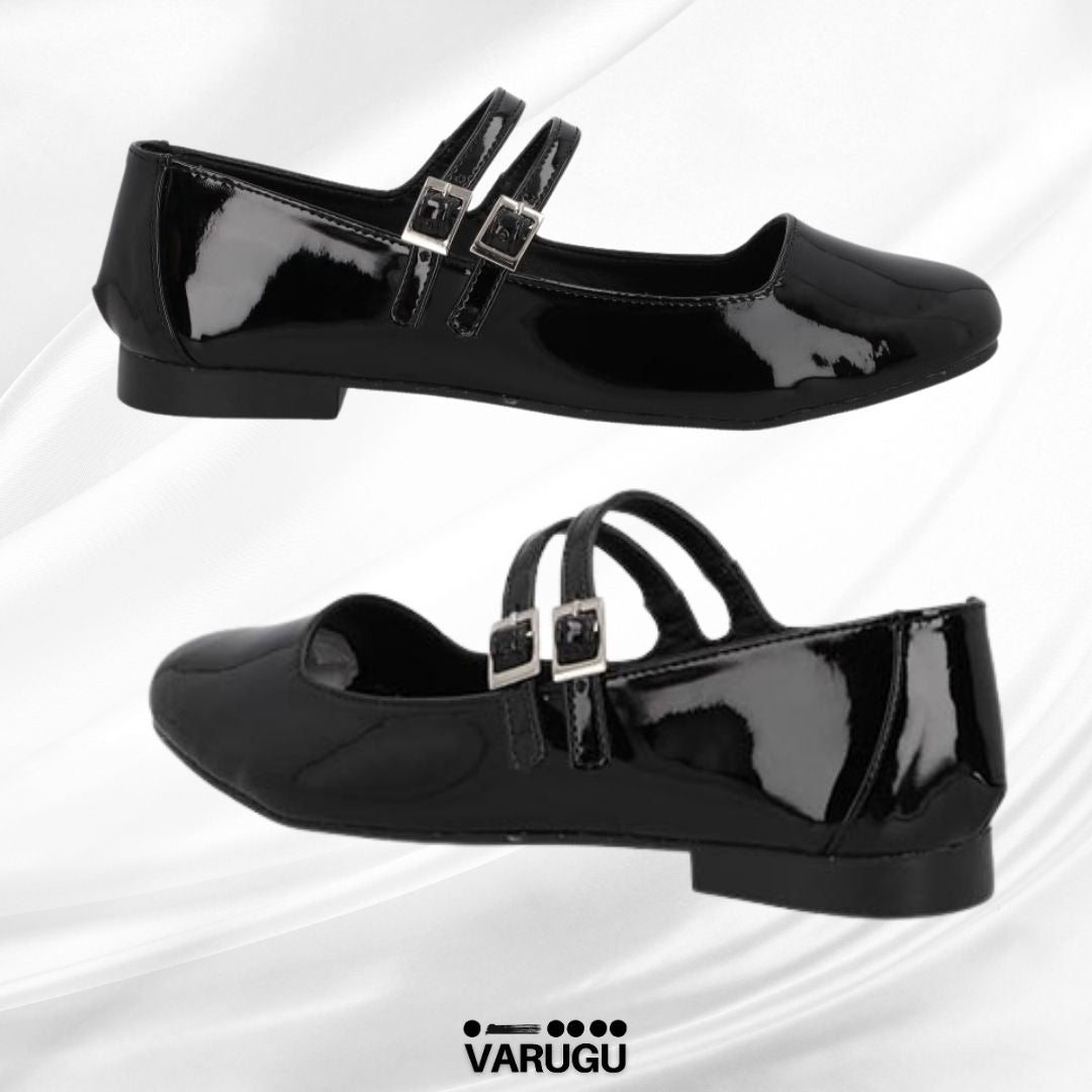 Zapatos de piso estilo charol negros elegantes