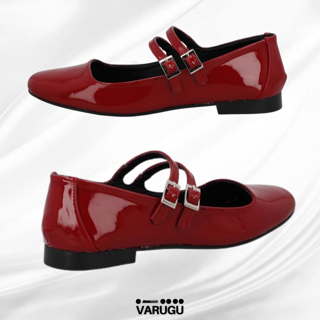 Zapatos rojos de piso estilo charol elegantes