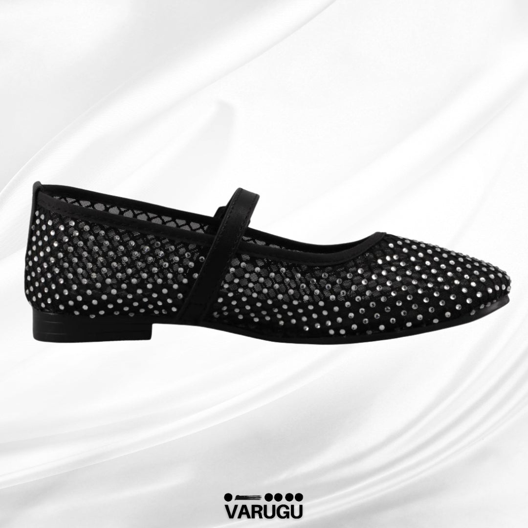 Flats negros con cristales para dama