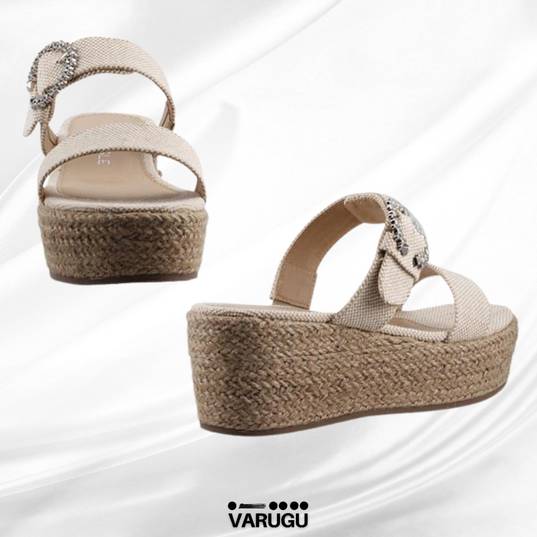 Plataformas textil arpillera y detalle plata