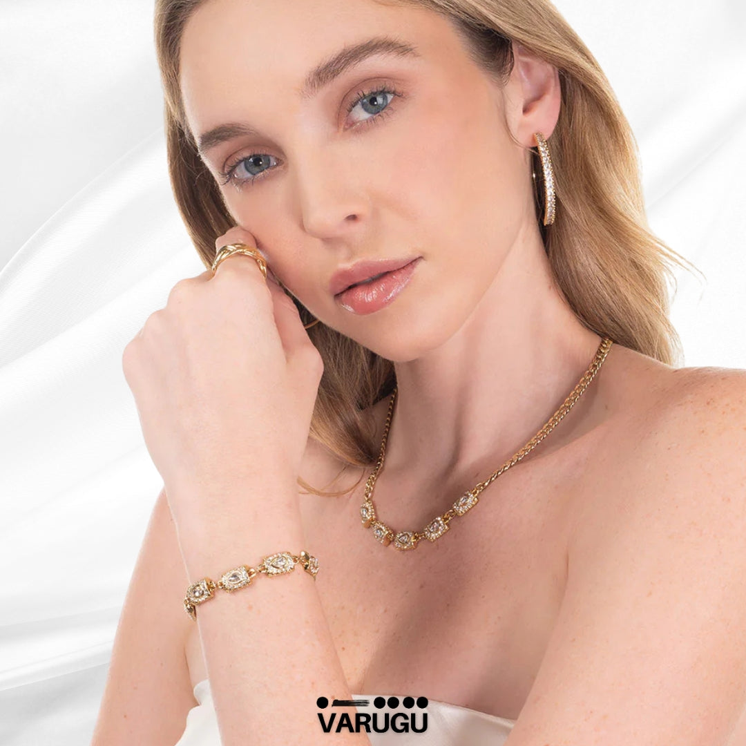 Pulsera baño de oro con cristales