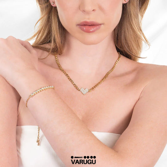 Pulsera baño de oro ajustable con cristales elegante