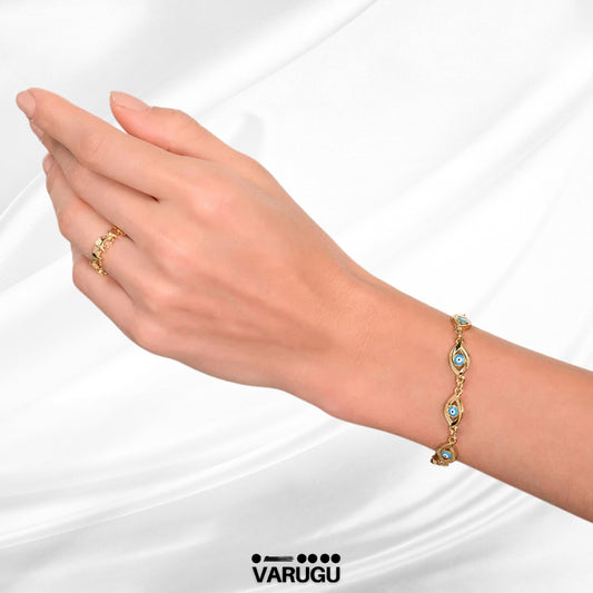 Pulsera con ojo turco azul baño de oro