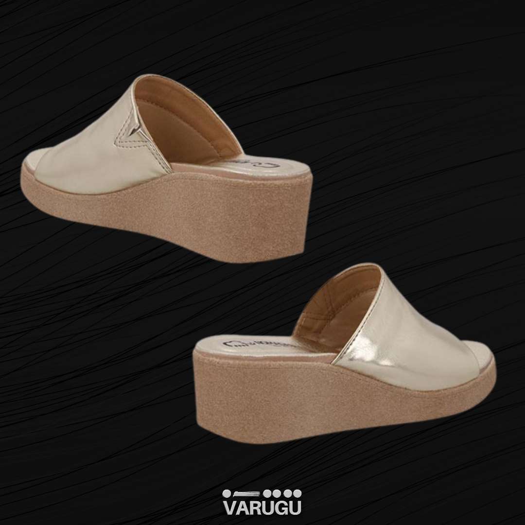 Sandalias de tacón corrido doradas mujer