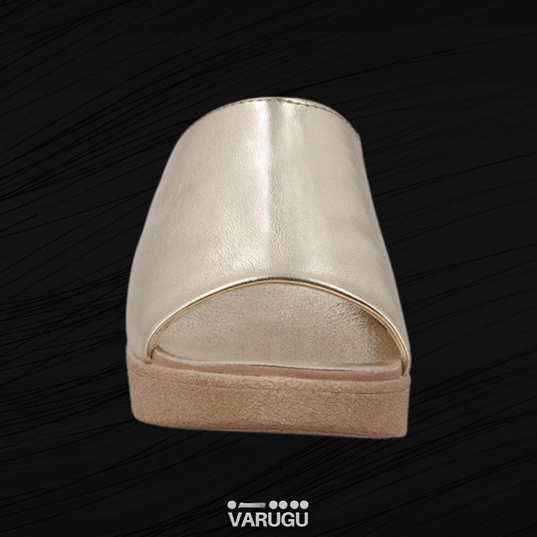 Sandalias de tacón corrido doradas mujer