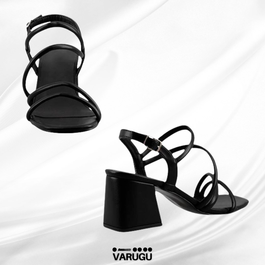 Zapatillas negras con tacón, casuales y elegantes