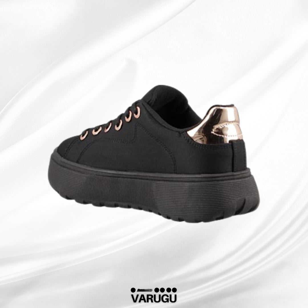 Tenis negros para dama con rosa oro