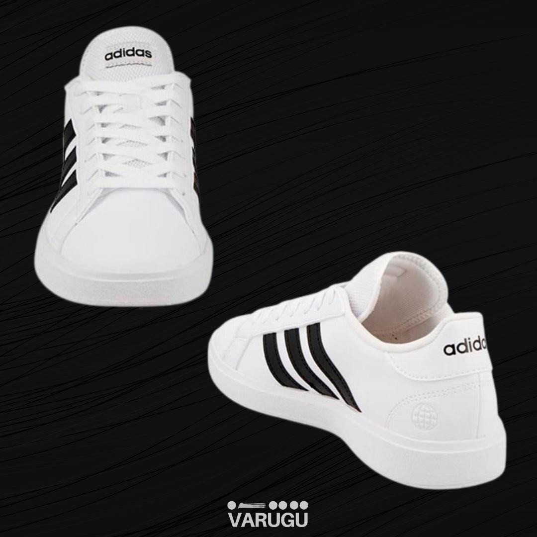 Tenis ADIDAS blancos con franjas negras para dama