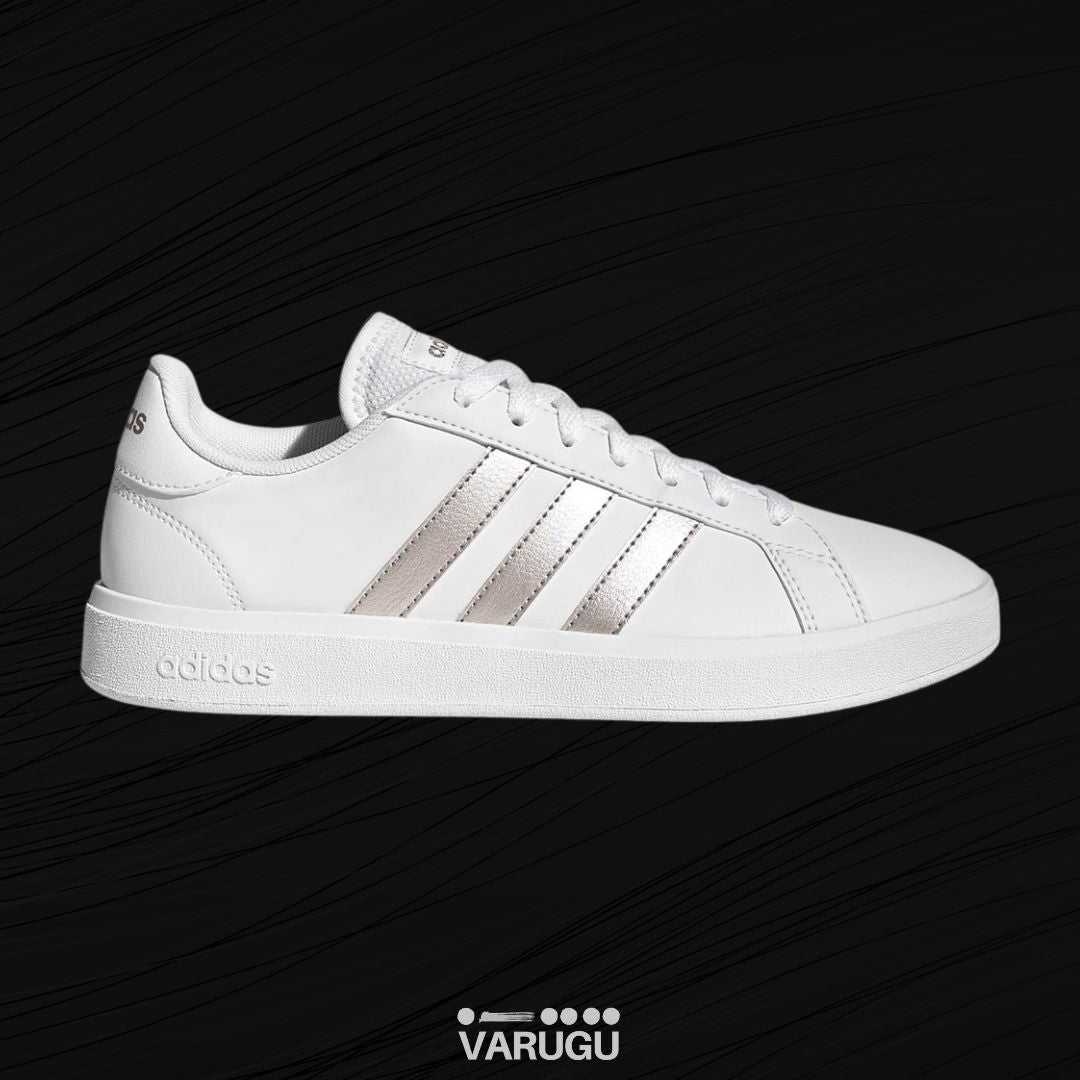 Tenis Adidas blancos con franja plateada mujer VARUGU